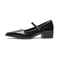 Sarah Express Cowhide Leather Chunky Heel Mary Janes Black