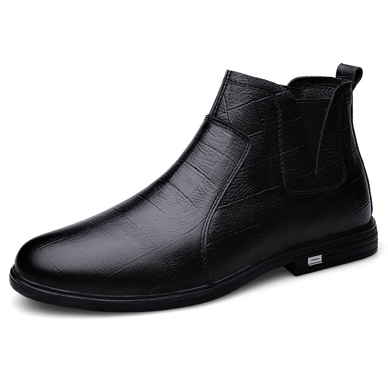 Sarah Express Men's Casual Leather Slip-On Boots Black Single Liner