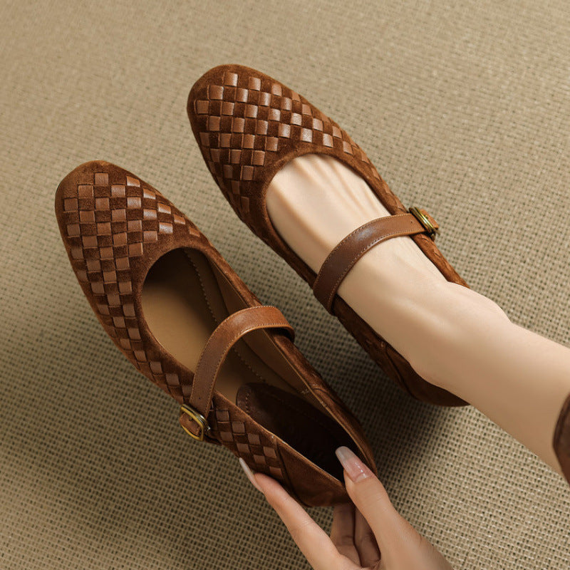Sarah Express Woven Sheepskin Leather Mary Jane Flats