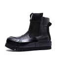 Sarah Express Retro Thick Soled Leather Casual Boots Black cowhide