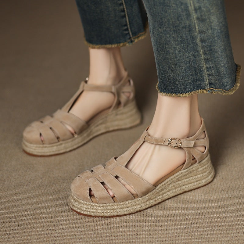Sarah Express Suede Wedge Roman Sandals