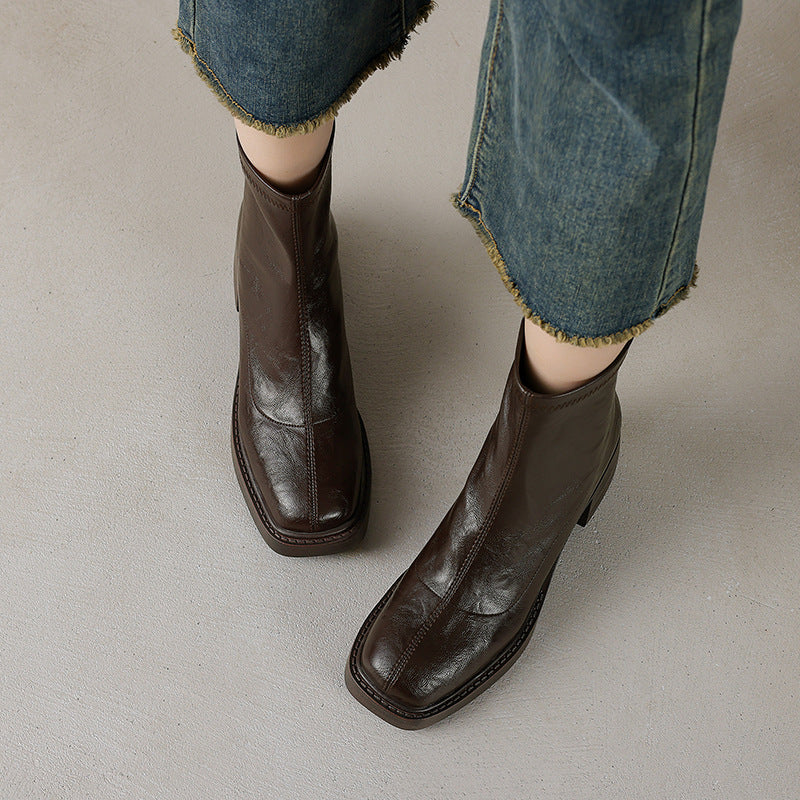 Sarah Express Chunky Heel Square Toe Ankle Boots
