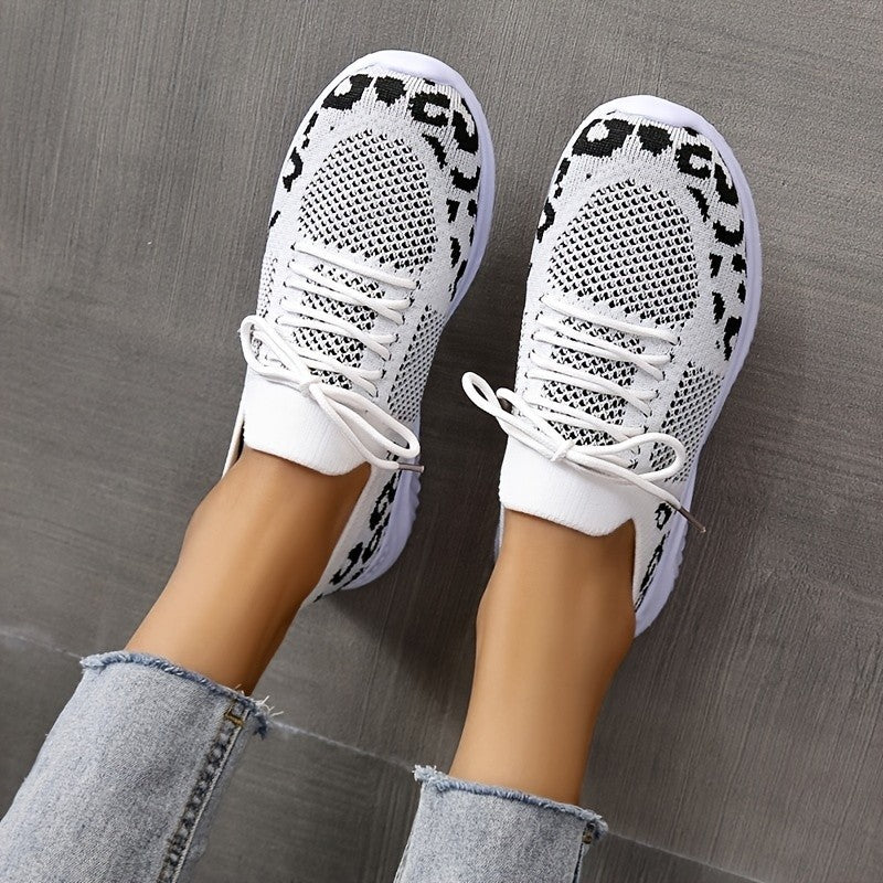 Sarah Express Leopard Print Mesh Lace-Up Sneakers
