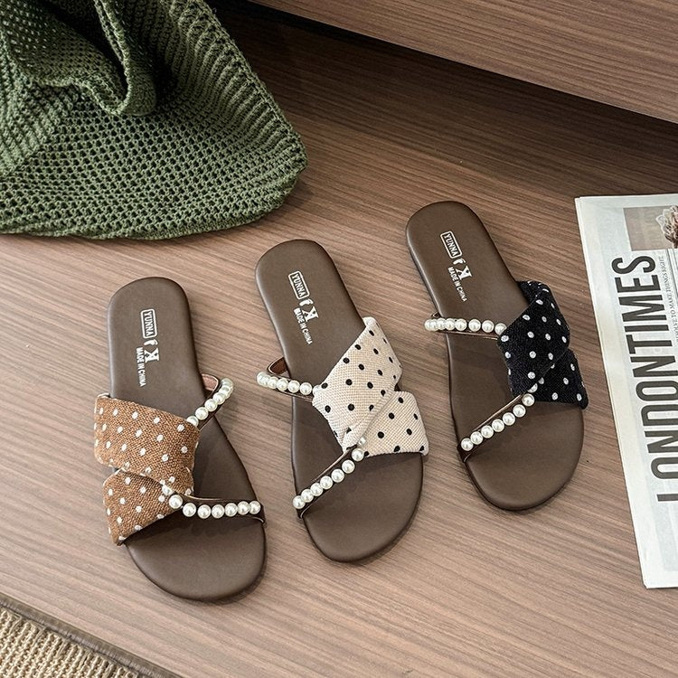 Sarah Express Fairy Style Pearl Accent Flat Slides