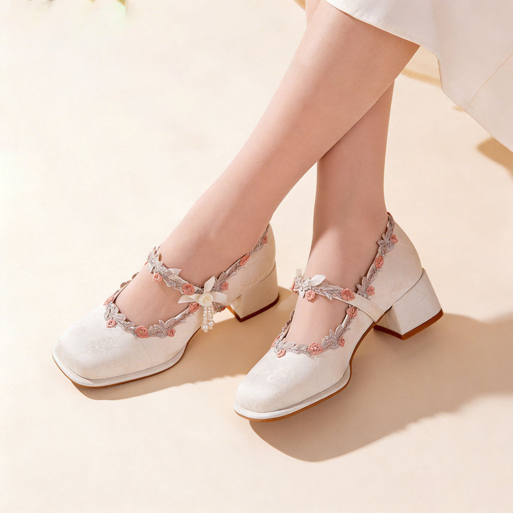 Sarah Express Oriental Jacquard Satin Mary Jane Heels