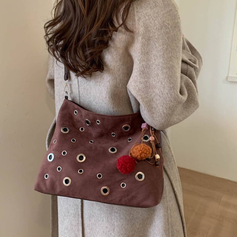 Sarah Express Retro Suede Velvet Shoulder Tote Bag
