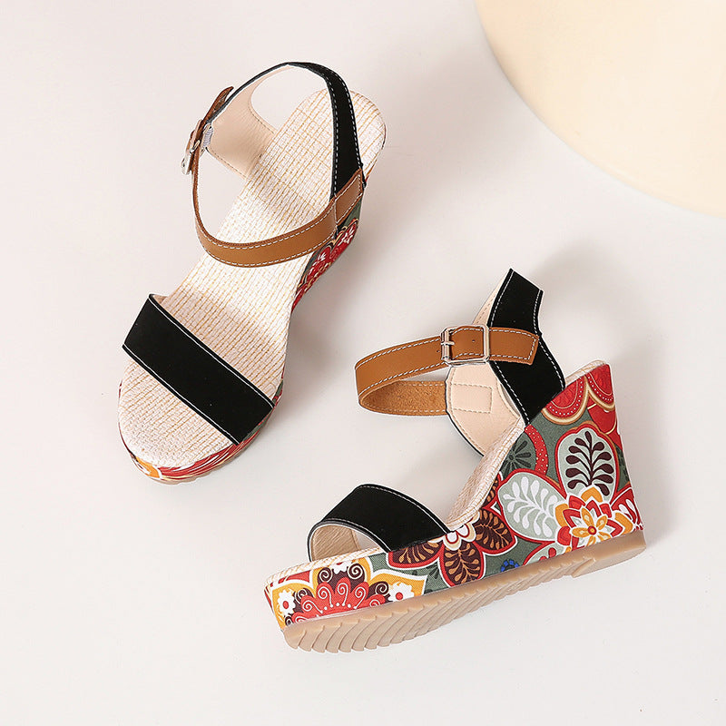 Sarah Express Floral Embroidered Platform Wedge Sandals