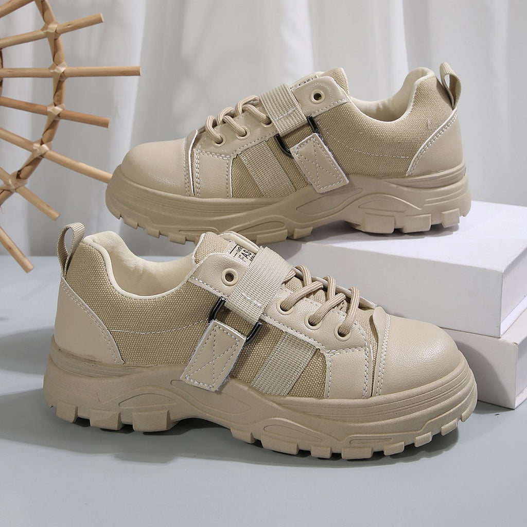 Sarah Express Women's Casual Lace-Up Canvas Sneakers Cream white