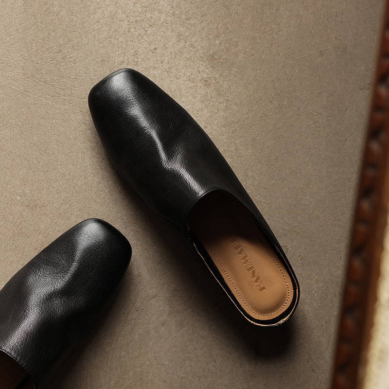 Sarah Express Handmade Waxed Sheepskin Ruched Mule Slides