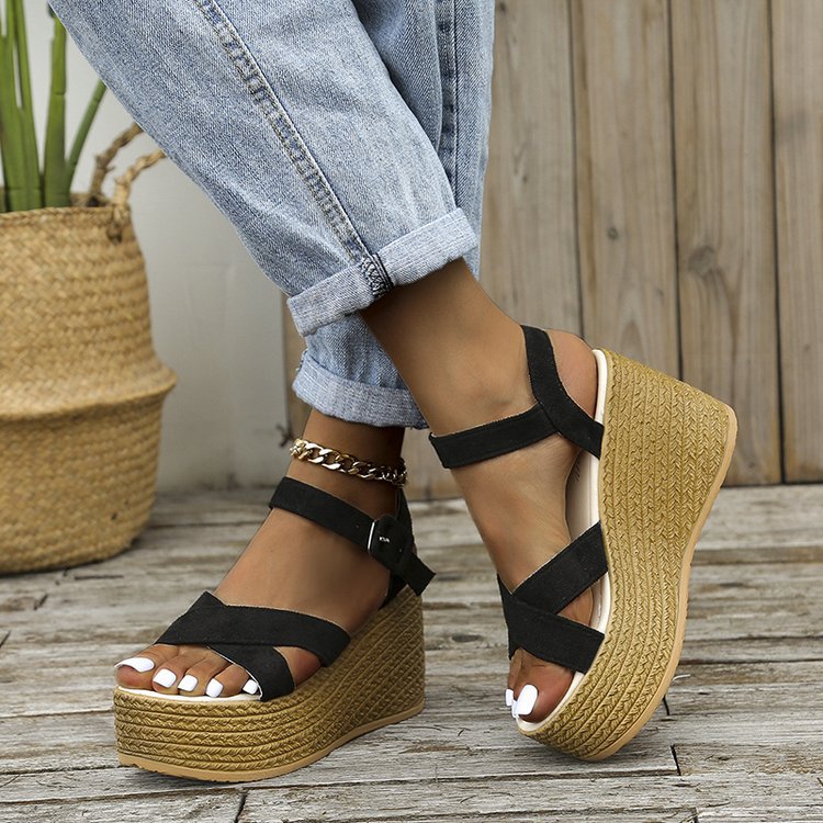 Sarah Express Cross-Strap Platform Wedge Sandals