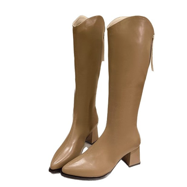 Sarah Express Chunky Heel Pointed Toe Mid-Calf Boots