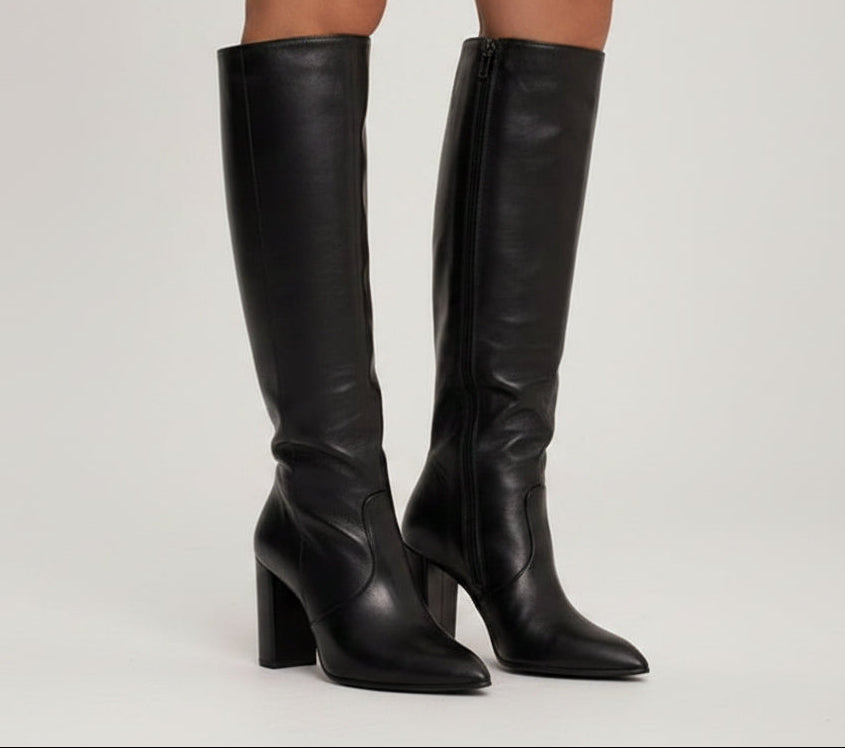 Sarah Express Pointed Toe Chunky Heel Thigh Boots