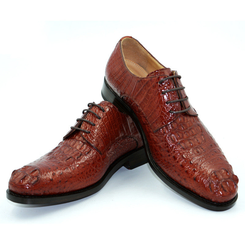Sarah Express Men's Crocodile Pattern Leather Dress Shoes Brown