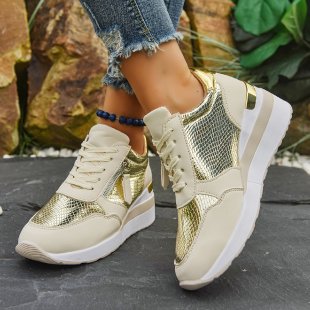 Sarah Express Women's Wedge Platform Sneakers Gold