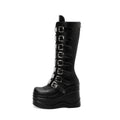Sarah Express Women's Round-Toe Chunky Heel Platform Boots Black Pu