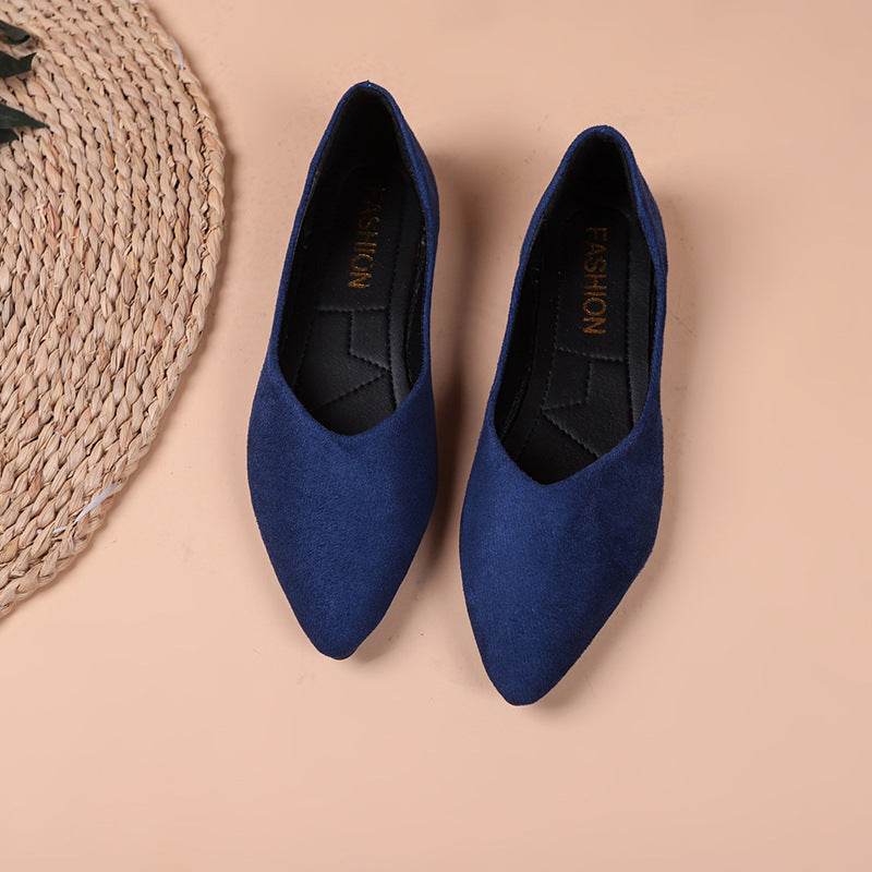 Sarah Express Pointed-Toe Suede Flats Slip-On Shoes Blue