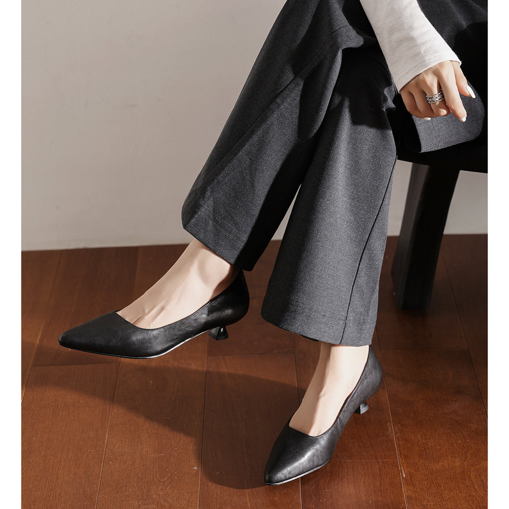 Sarah Express Pointed-Toe Cowhide Kitten Heel Pumps