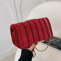 Sarah Express Velvet Chain Crossbody Square Bag Red