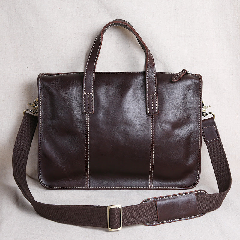 Sarah Express Vintage Leather Laptop Briefcase Computer Bag Coffee