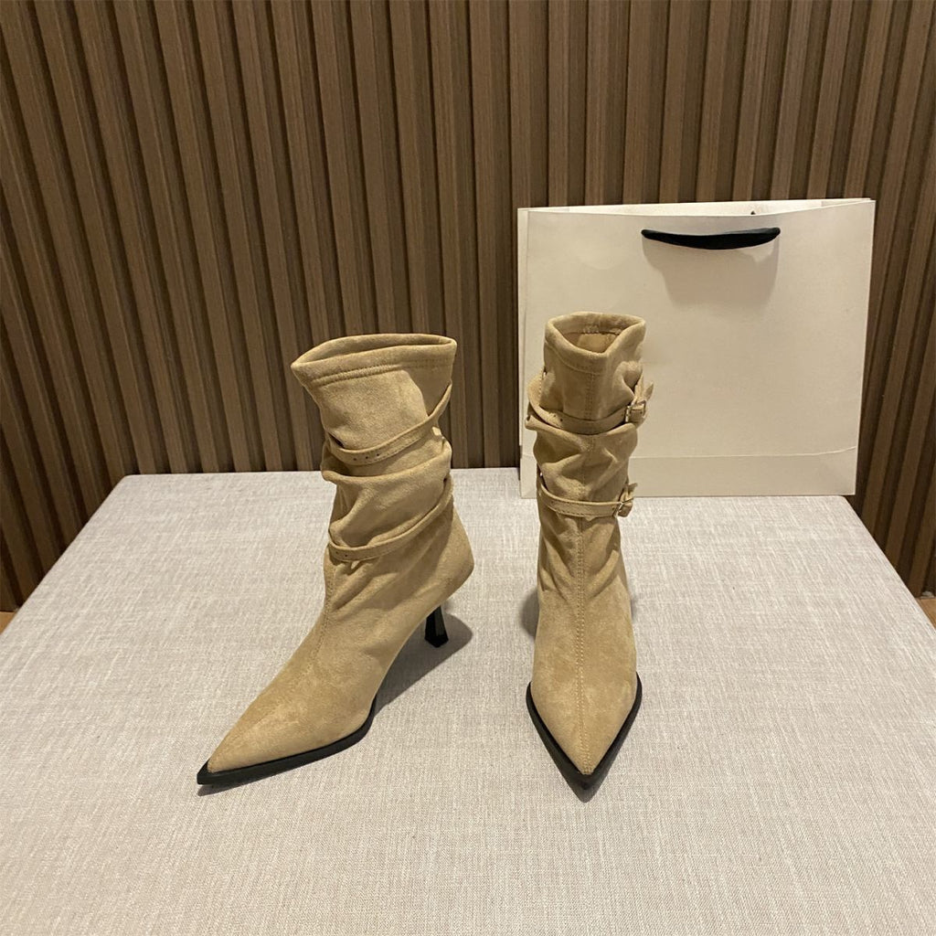 Sarah Express Women's Cuffed Buckle Mid-Calf Boots