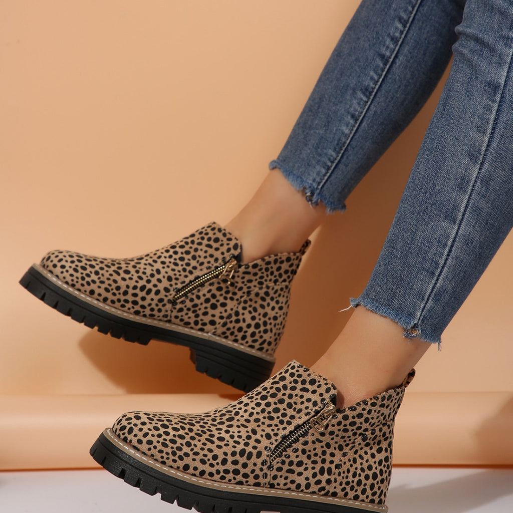 Sarah Express Leopard Print Pointed Toe Ankle Boots