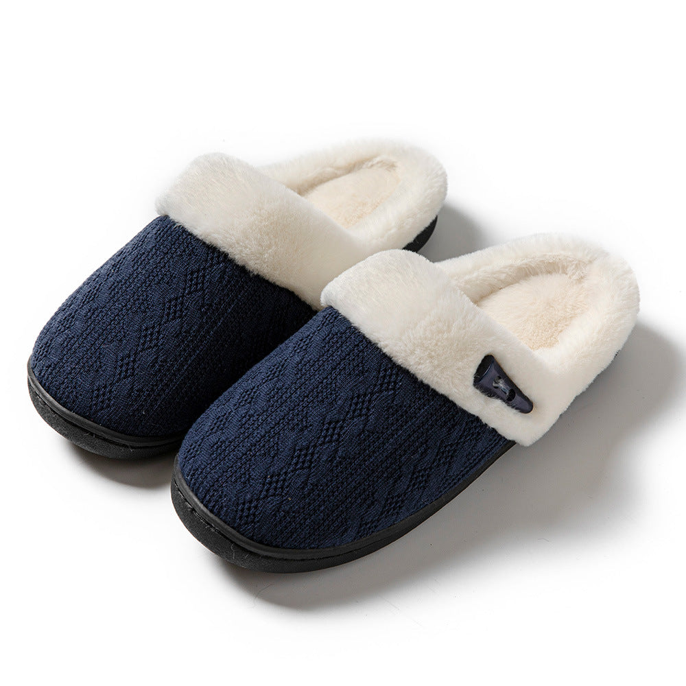 Sarah Express Unisex Cotton Slippers with Faux Fur Lining Navy Blue