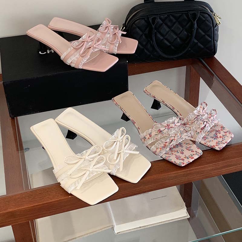 Sarah Express Double Bow Stiletto Slide Sandals