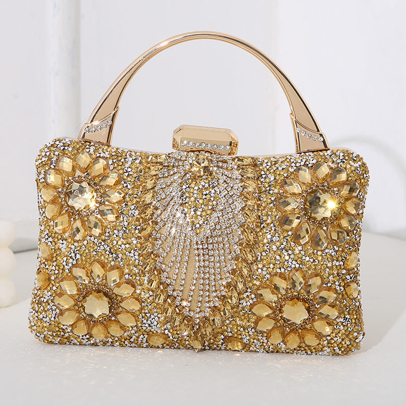 Sarah Express Diamond Inlaid Hard Shell Evening Clutch Gold