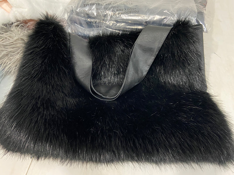 Sarah Express Plush Faux Fur Shoulder Bag Black