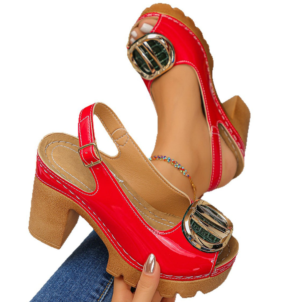 Sarah Express Chunky Heel Peep-Toe Buckle Sandals