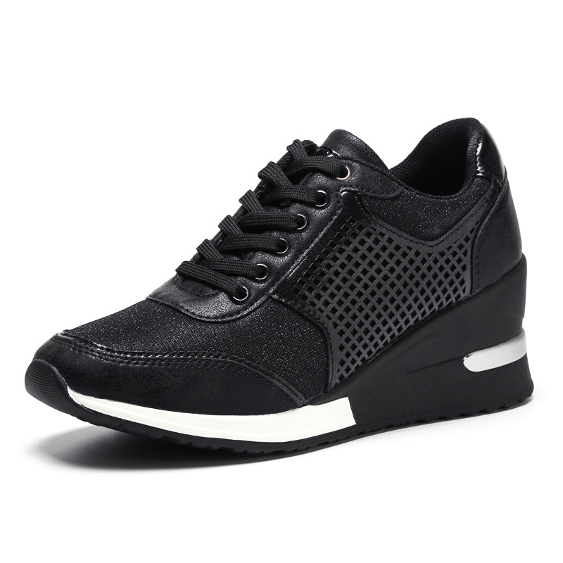 Sarah Express Women's Lace-up Height Increasing Wedge Sneakers Black