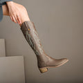 Sarah Express Embroidered Western Chunky Heel Cowboy Boots Brown