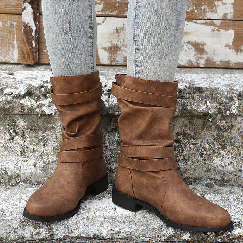 Sarah Express Vintage Buckle Combat Boots