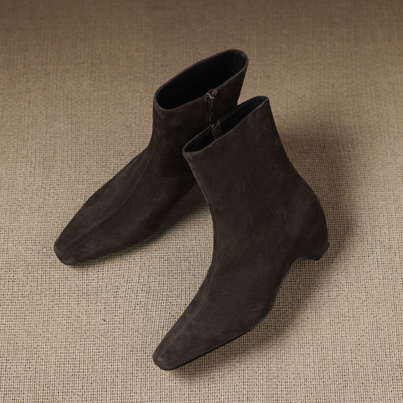 Sarah Express Square Toe Fleece Lined Ankle Boots Brown Single Liner