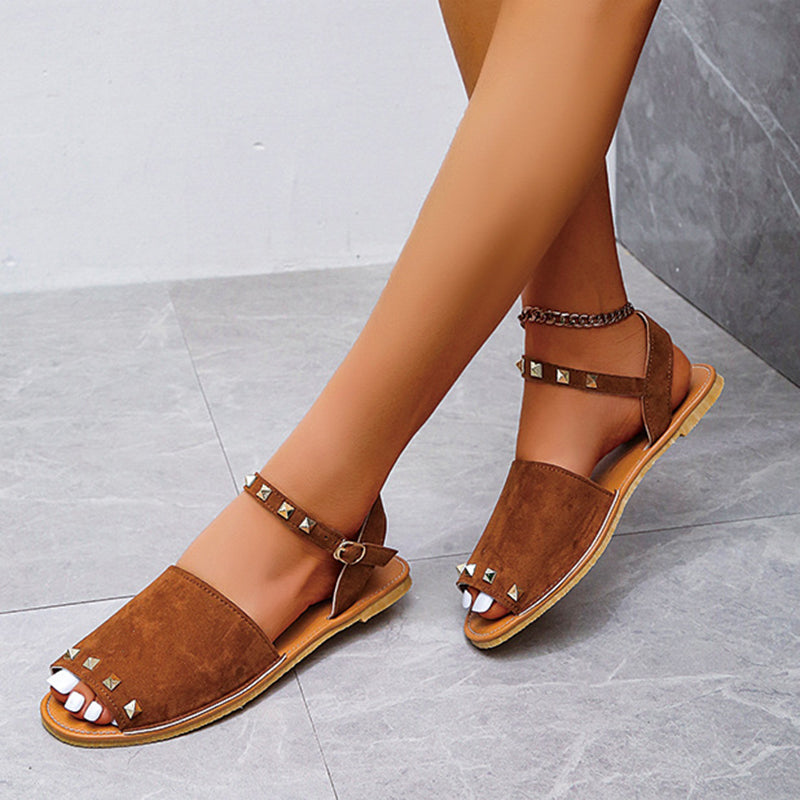 Sarah Express Women's Rivet Detail Flat Roman Sandals