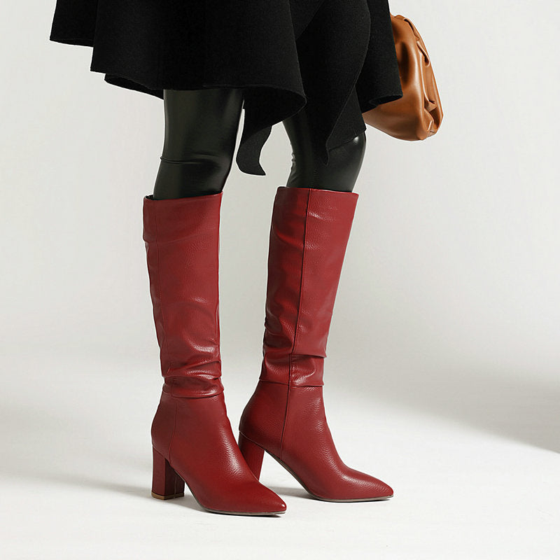 Sarah Express Fleece-Lined Chunky Heel Mid-Calf Boots