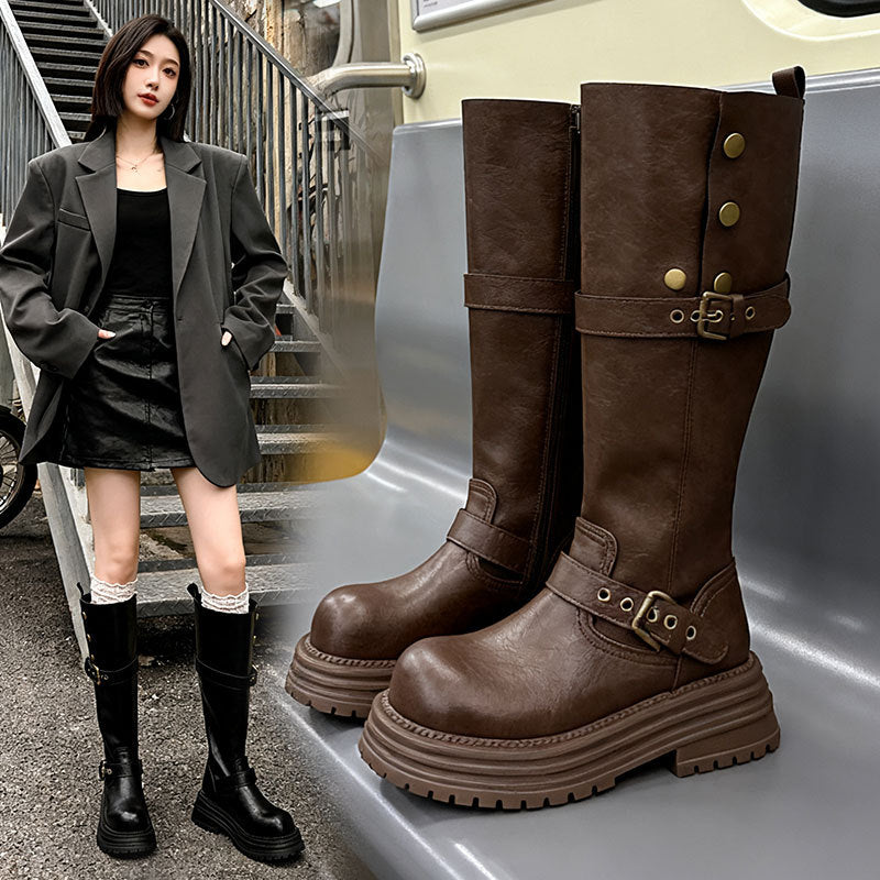 Sarah Express Retro Chunky Heel Knee High Boots