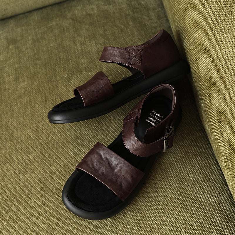 Sarah Express Washed Leather Two-Strap Platform Sandals