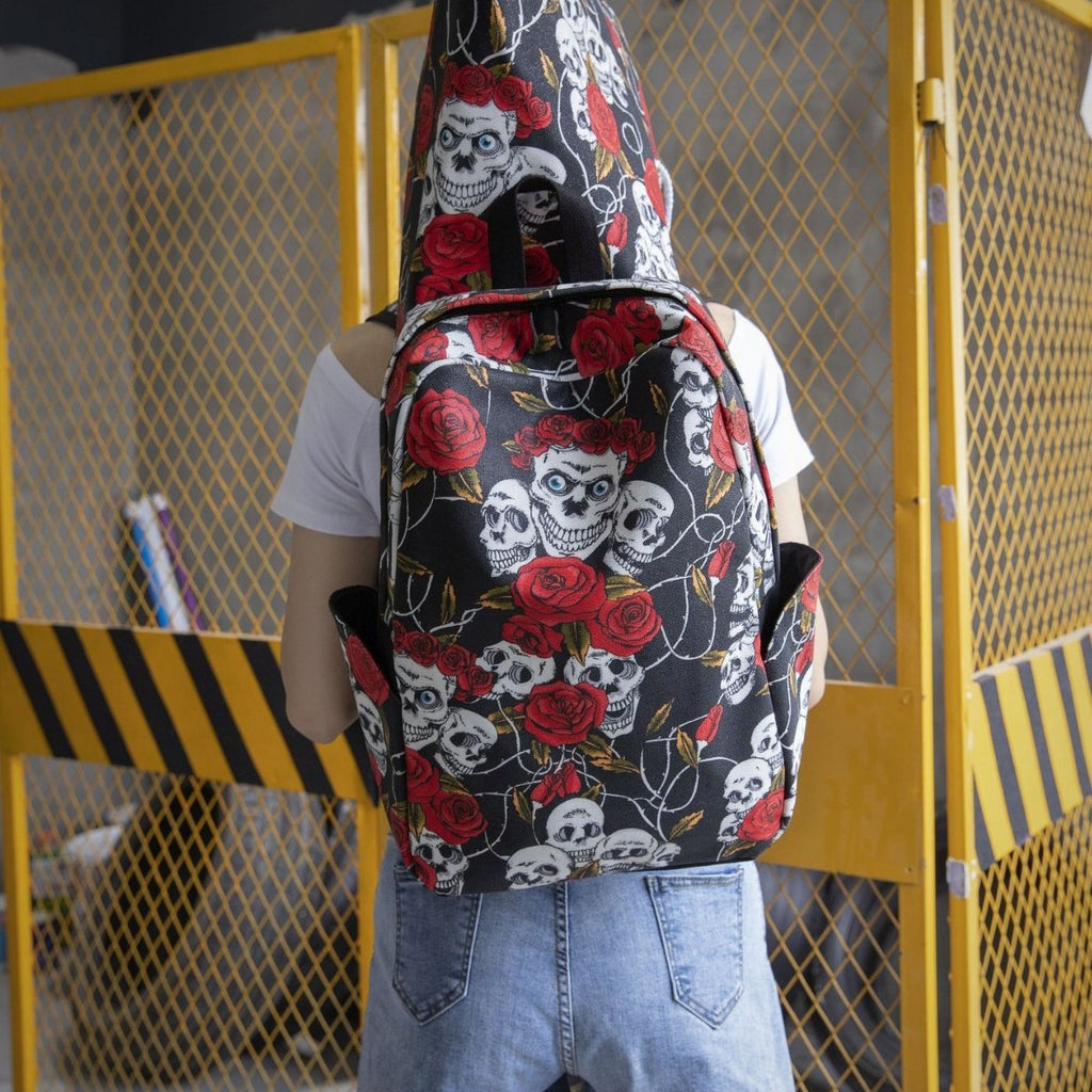 Sarah Express Skull and Rose Gothic Canvas Backpack