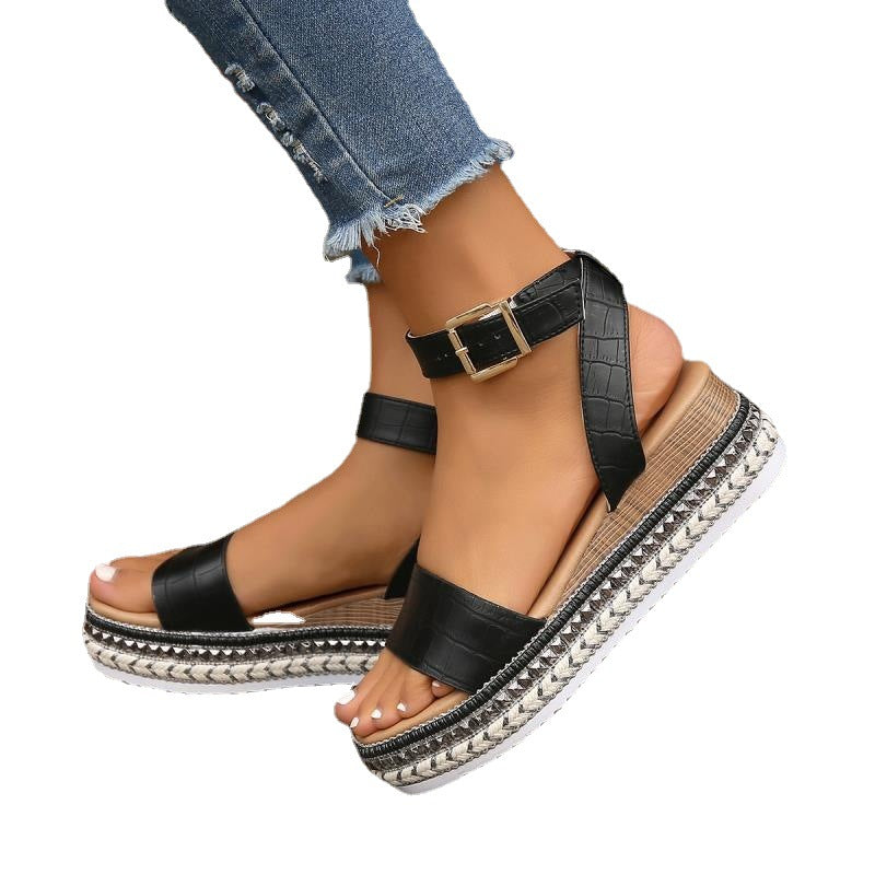 Sarah Express Women's Platform Buckle Strap Sandals