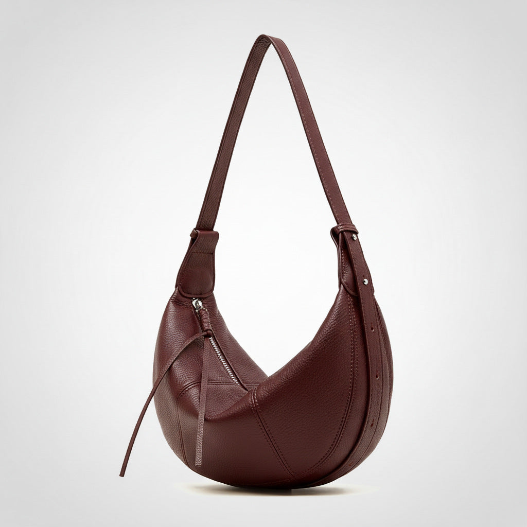 Sarah Express Top-Grain Cowhide Dumpling Crossbody Bag Wine red