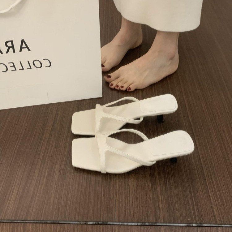 Sarah Express French Style Square Toe Kitten Sandals