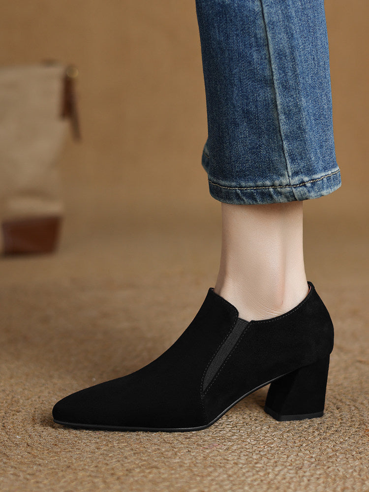 Sarah Express Suede Texture Pointed Toe Low Heel Shoes