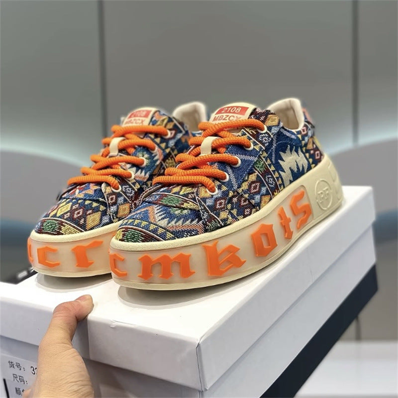 Sarah Express Patterned Cloth Low Top Casual Flats Blue