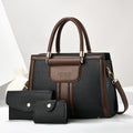 Sarah Express Multi-Pocket PU Leather Tote Bag Set Black