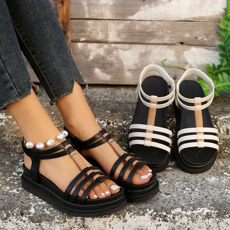 Sarah Express Women's Platform Wedge Sandals Elastic Strap