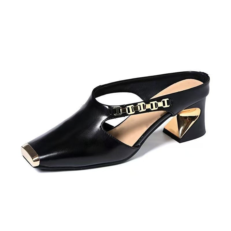 Sarah Express Square-Toe Metal-Cap Platform Half-Slipper Heels