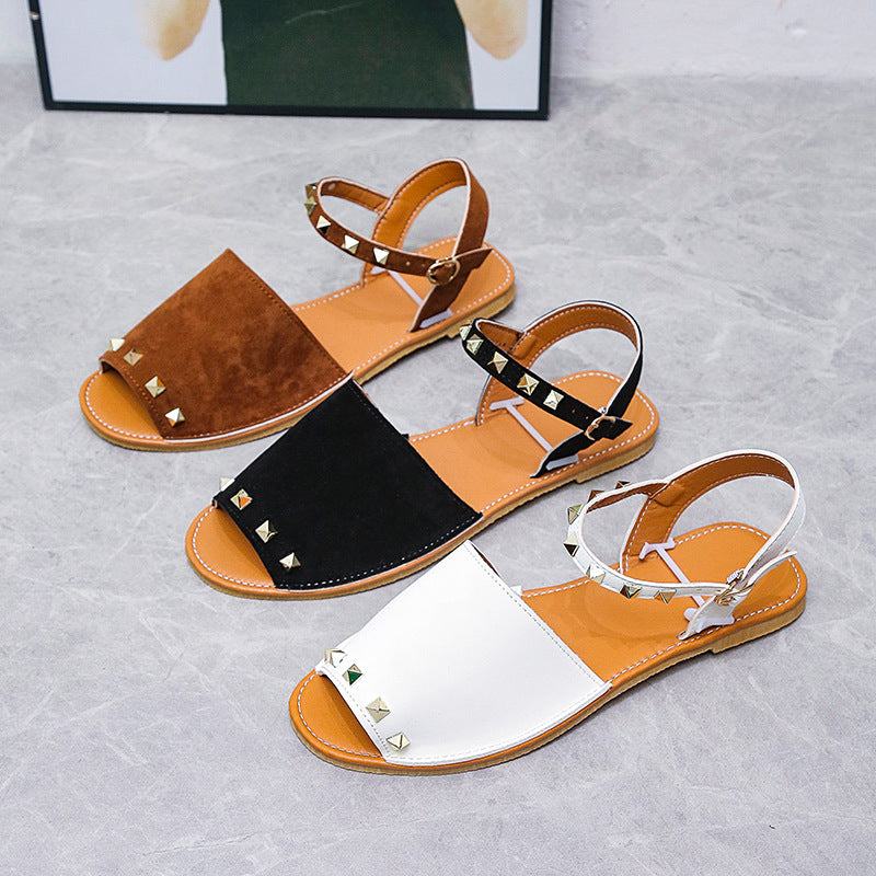 Sarah Express Women's Rivet Detail Flat Roman Sandals