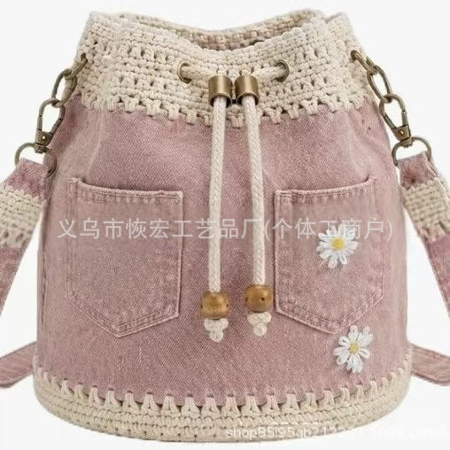 Womens Versatile Retro Denim Patchwork Crochet Bag – product detail alternate view 10