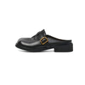 Sarah Express Full Grain Leather Buckle Mules Black